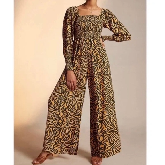 Anthropologie Kachel x Anthro Tiger Striped Wide Leg Jumpsuit,GUC,Size-2 - Picture 4 of 14